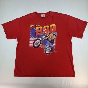 Vtg 90s Garfield T Shirt XL Born To Be Bad Graphic Biker USA Odie Red Cartoon